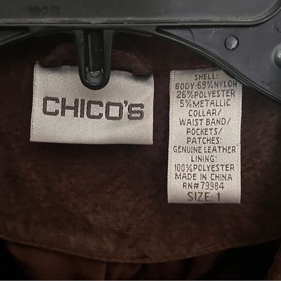 Chico's Metallic Brown Nylon and Leather Jacket Zip Front Jacket Size 1/Medium - Picture 3 of 12